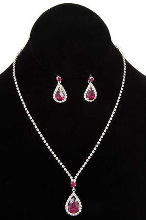 Teardrop Crystal Rhinestone Pave Evening Necklace Set