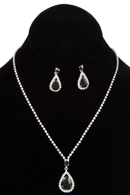 Teardrop Crystal Rhinestone Pave Evening Necklace Set