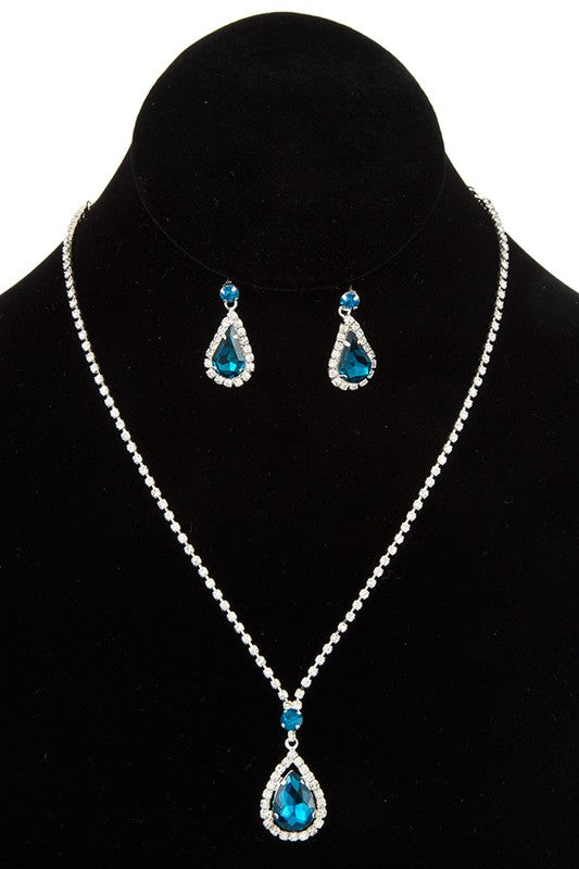 Teardrop Crystal Rhinestone Pave Evening Necklace Set
