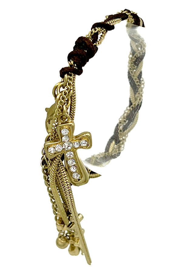 Braided Chain Cross Dangle Bracelet