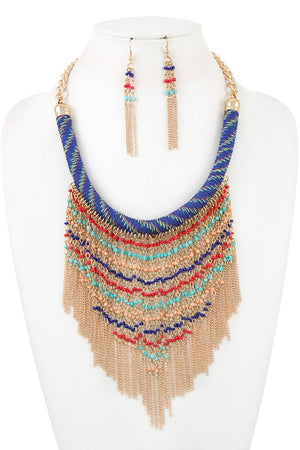 CURVED LINK BEAD CHAIN BIB NECKLACE SET