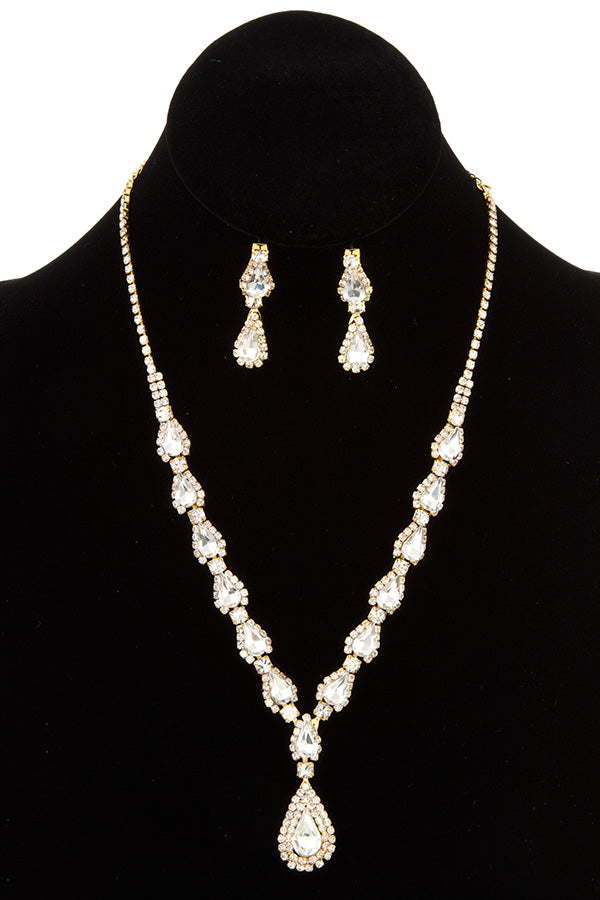 LINK CRYSTAL GEM TEARDROP EVENING NECKLACE SET