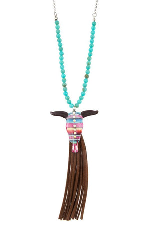 BEAD TASSEL BULL PENDANT NECKLACE "