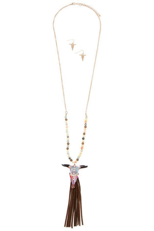 ELONGATED BEAD BULL PENDANT NECKLACE SET