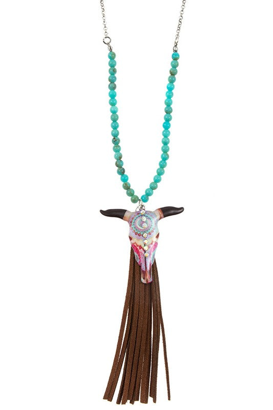 ELONGATED BEAD BULL PENDANT NECKLACE SET