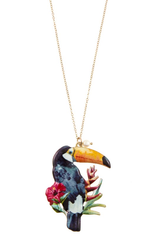 TROPICAL PECAN BIRD PENDANT NECKLACE SET