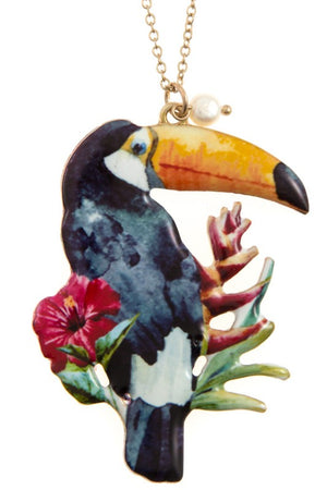 TROPICAL PECAN BIRD PENDANT NECKLACE SET