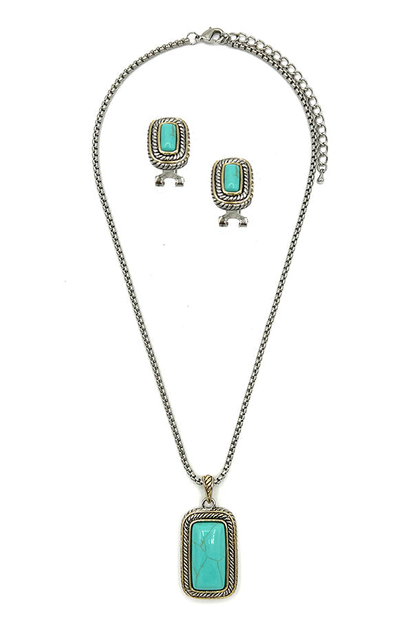 Cable Framed Gemstone Pendant Necklace Set
