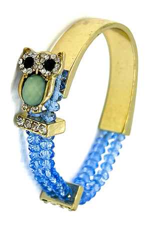 Faceted Glass Bead Owl Charm Bracelet