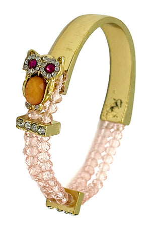 Faceted Glass Bead Owl Charm Bracelet