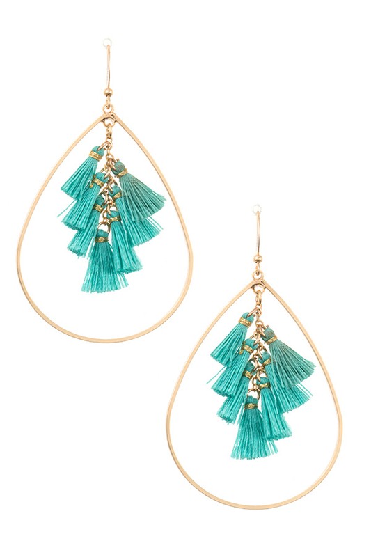 MULTI TASSEL LINK TEARDROP DANGLE EARRING