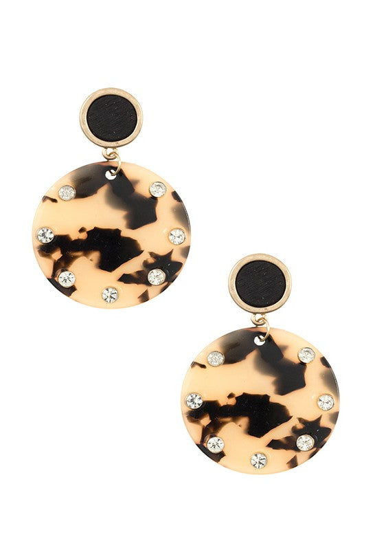 ROUND ACETATE STUDDED DROP EARRING