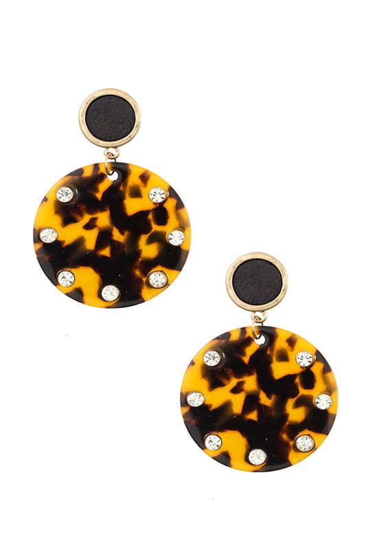 ROUND ACETATE STUDDED DROP EARRING