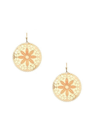 FLORAL DETAILED ROUND DANGLE EARRING