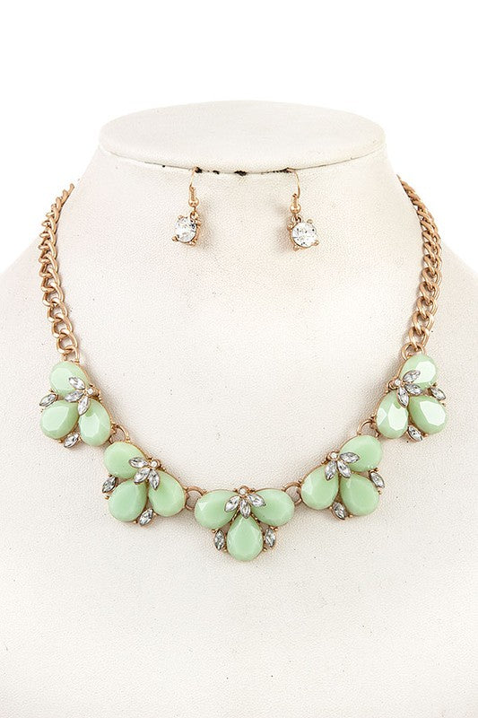 Faux Gem Semi Floral Necklace Set