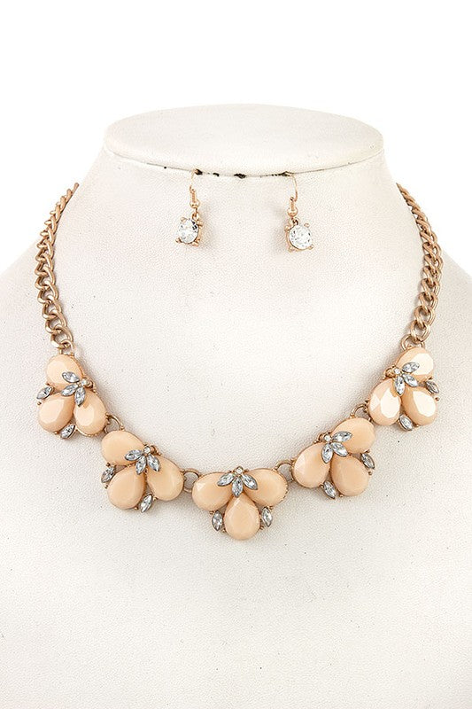 Faux Gem Semi Floral Necklace Set