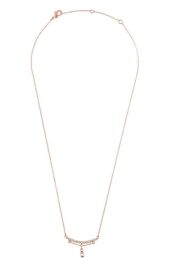 CZ STONE CURVED PEARL PENDANT NECKLACE