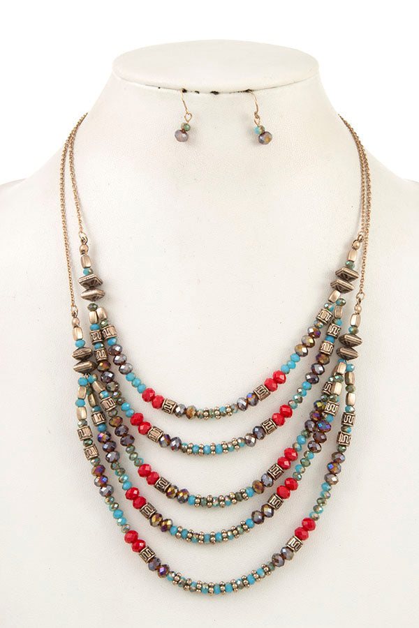 BEADED ORNATE LAYERED NECKLACE SET