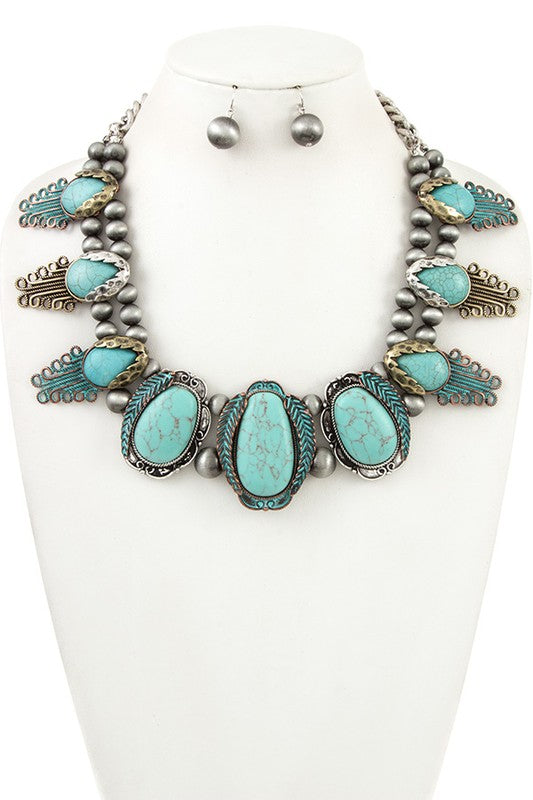 Faux Gem Lead Framed Bib Necklace Set