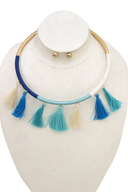 Tassel Cord Collar Necklace Set