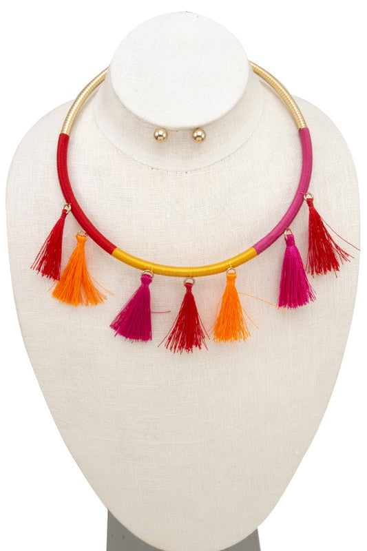 Tassel Cord Collar Necklace Set