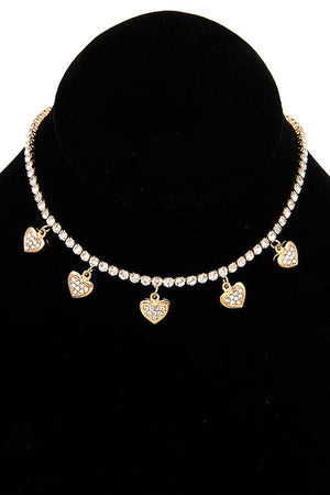 Multi Heart Rhinestone Pave Collar Necklace