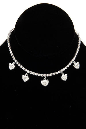 Multi Heart Rhinestone Pave Collar Necklace