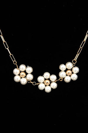 Triple Pearl Floral Pendant Necklace Set