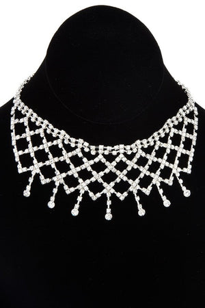 Fringe Rhinestone Net Collar Necklace