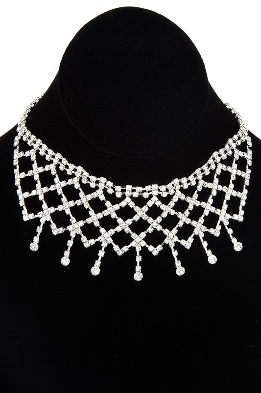 Fringe Rhinestone Net Collar Necklace