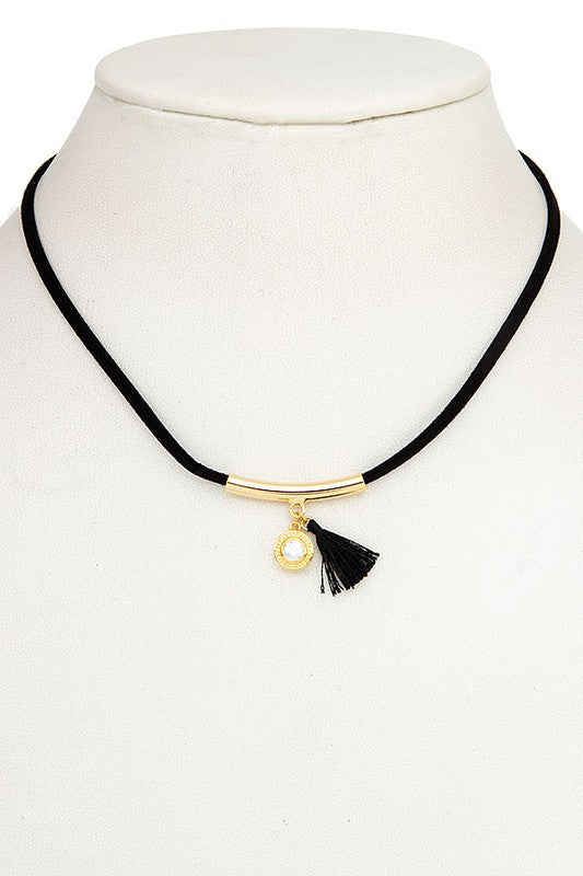 Curved Bar Mini Tassel Cord Necklace