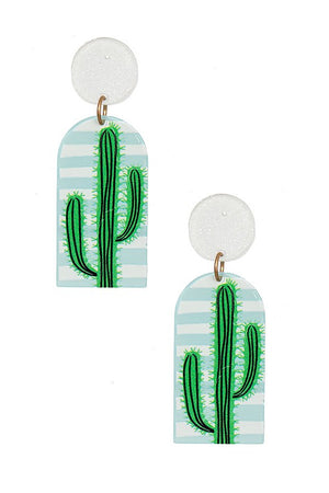 Stripe Cactus Accent Dangle Earring