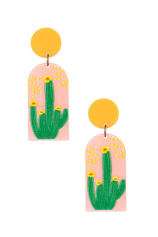 Floral Cactus Accent Dangle Earring