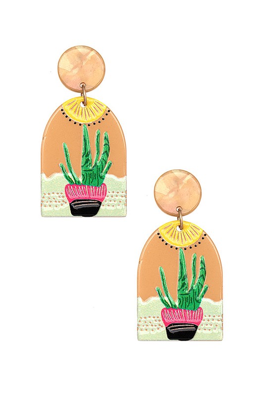Cactus Pot Accent Dangle Earring