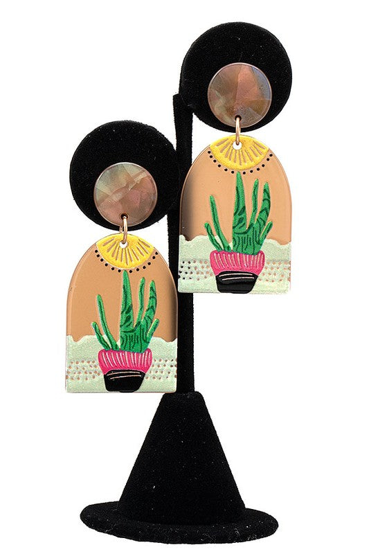 Cactus Pot Accent Dangle Earring
