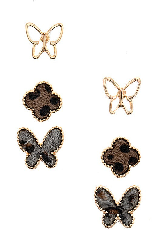 Mix Butterfly Post Earring Set