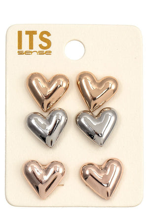 Multi Puffed Heart Post Earring