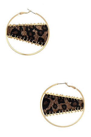 Animal Pring Circle Accent Dangle Earring