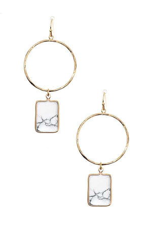 RECTANGLE STONE ROUND DROP EARRING