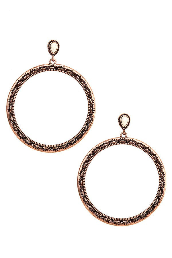 Etched Tribal Gem Pave Earring