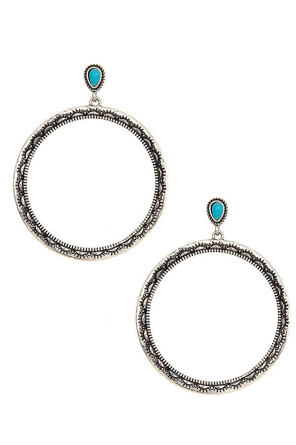 Etched Tribal Gem Pave Earring