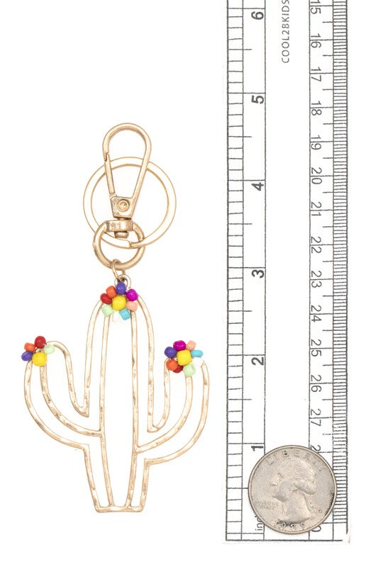 Floral Outline Cactus Keychain