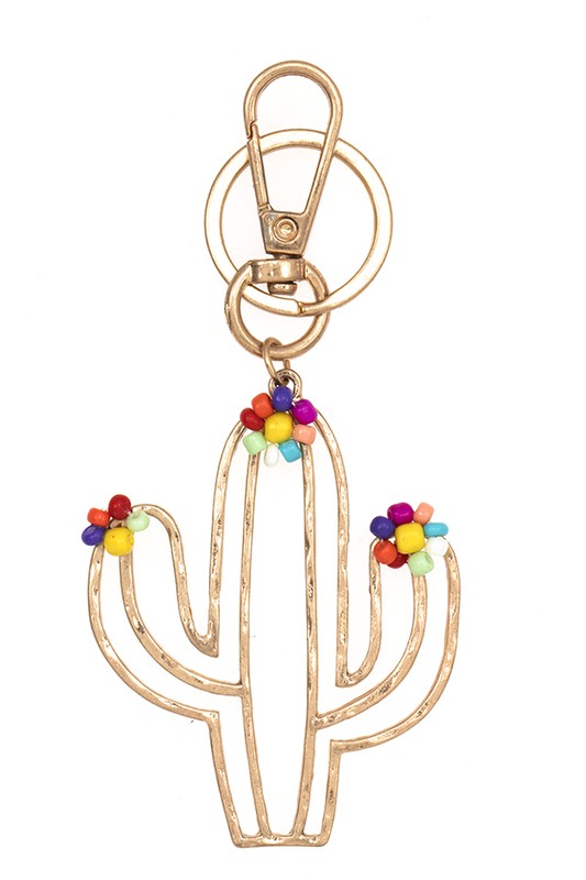 Floral Outline Cactus Keychain