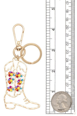 Floral Outline Cowboy Boot Keychain