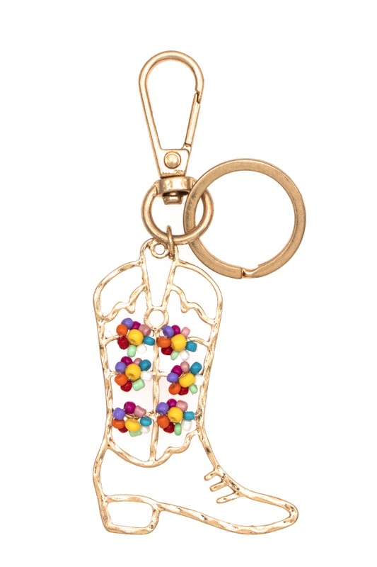 Floral Outline Cowboy Boot Keychain