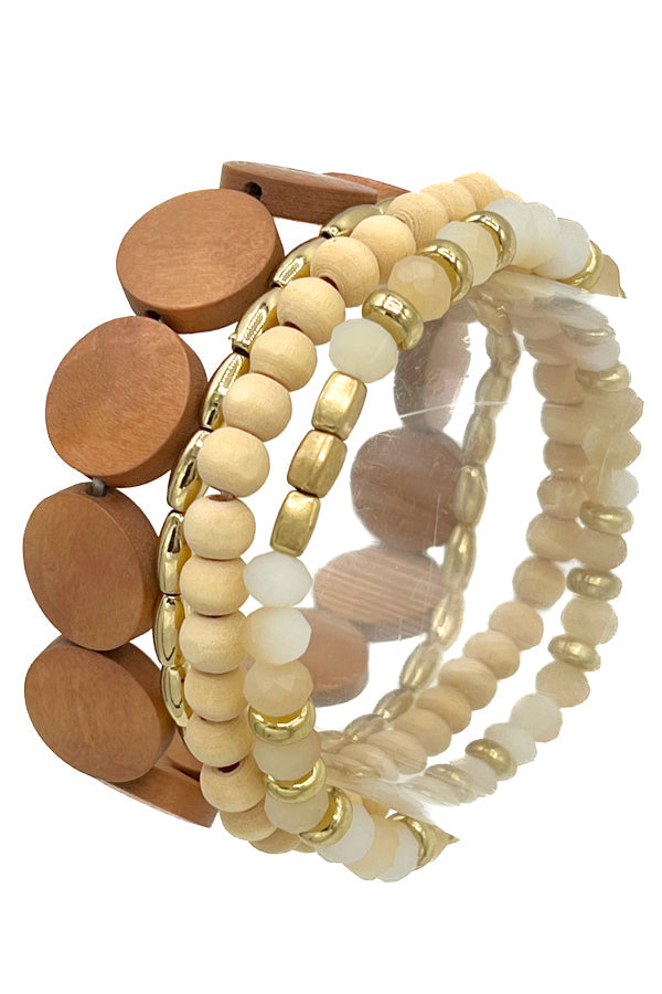 Wood Disk Bead Mix Layered Bracelet