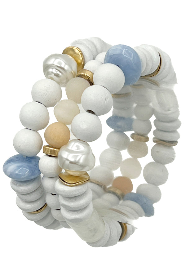 Multi Wood Semi Precious Bead Bracelet Set