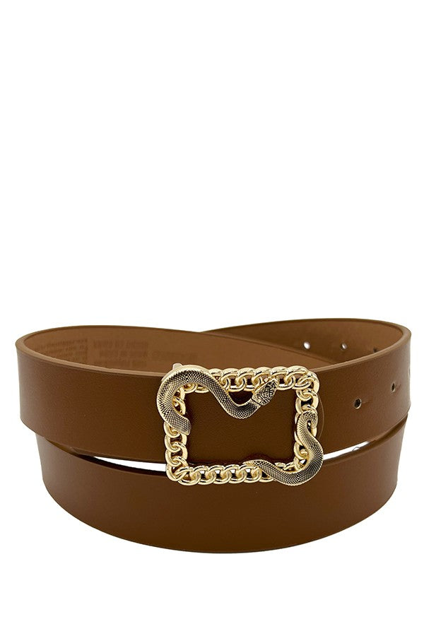 Snake Chain Accent Fashion Buckle Belt