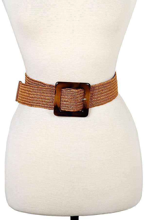 Square Acetate Buckle Straw Belt