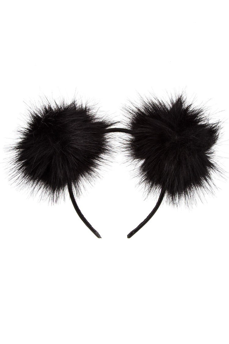 Faux Fur Pom Pom Accent Headband